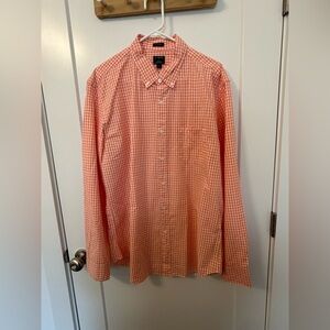 NWT J CREW  Men's Orange/White Gingham Check Shirt Size XL .. GREAT LOOK! Comfy!